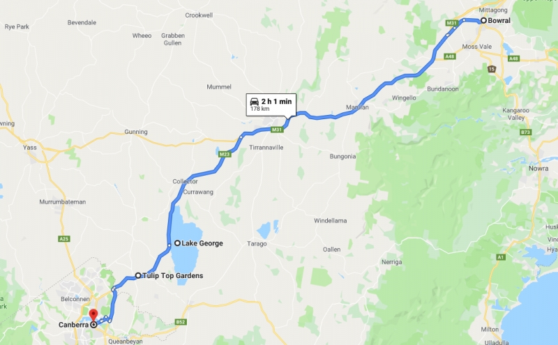 route from bowral to canberra