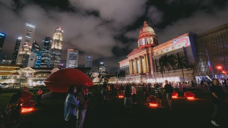 national gallery singapore with art installations outside