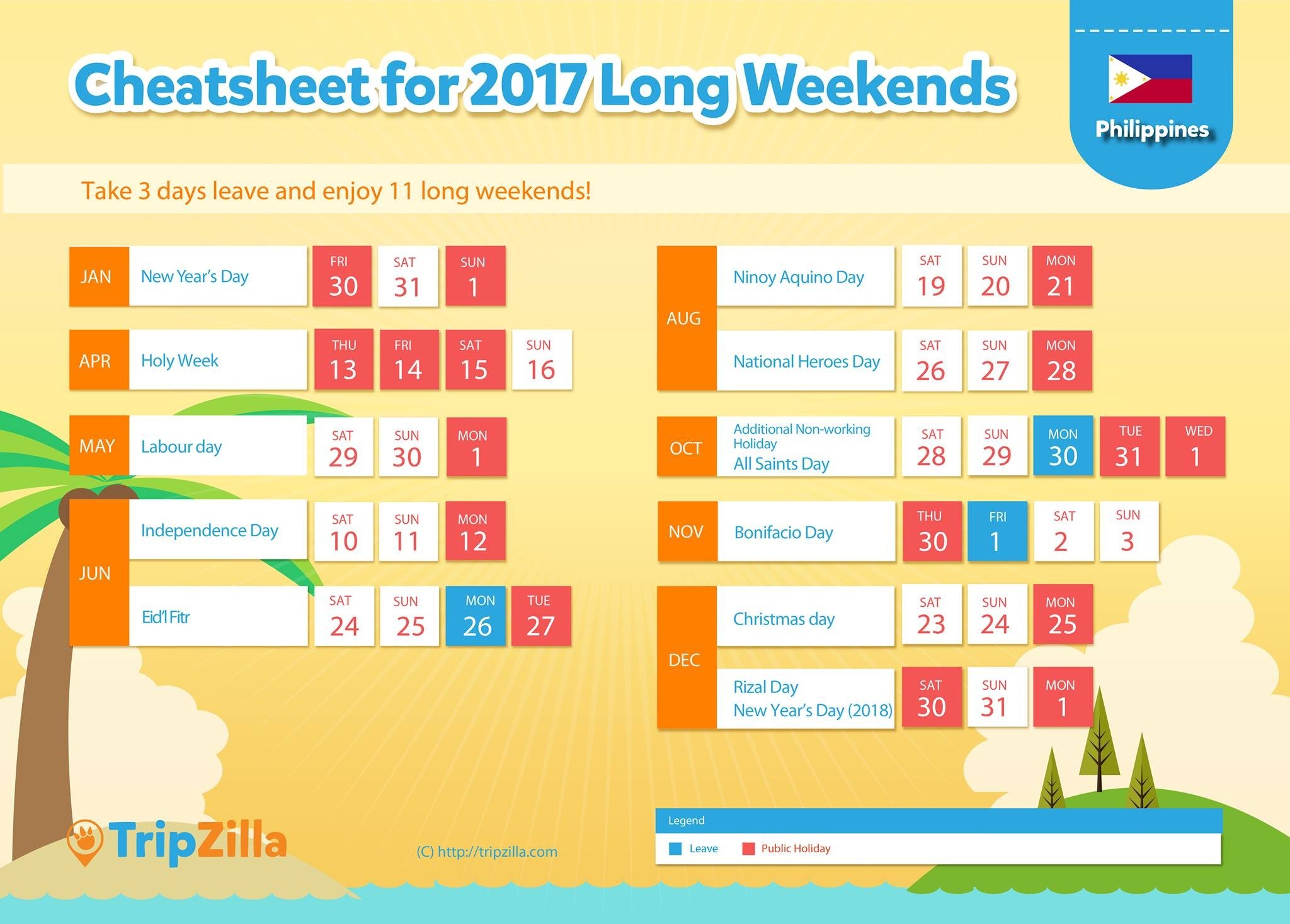 long weekends philippines 2017