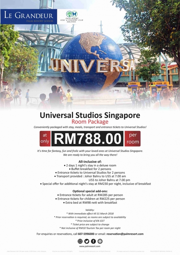 Universal Studios Singapore Room Package from Le Grandeur Palm Resort