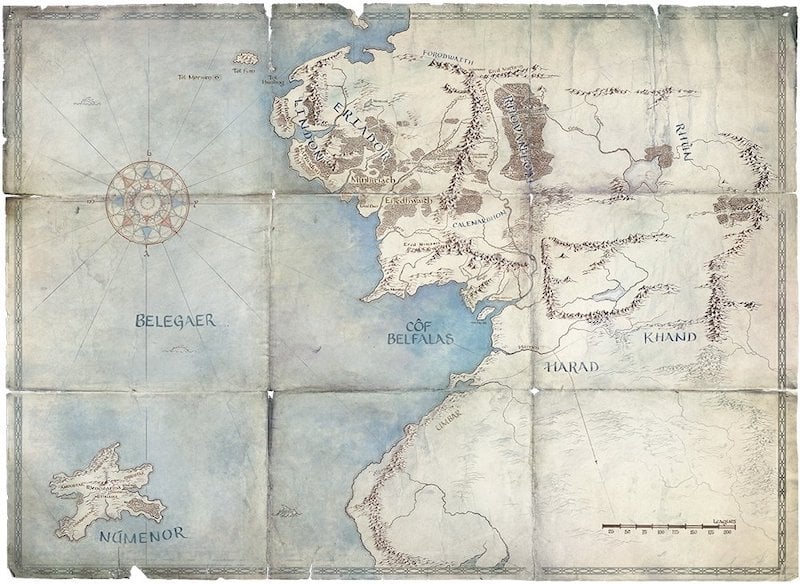 Map of Middle-earth with the island of Numenor