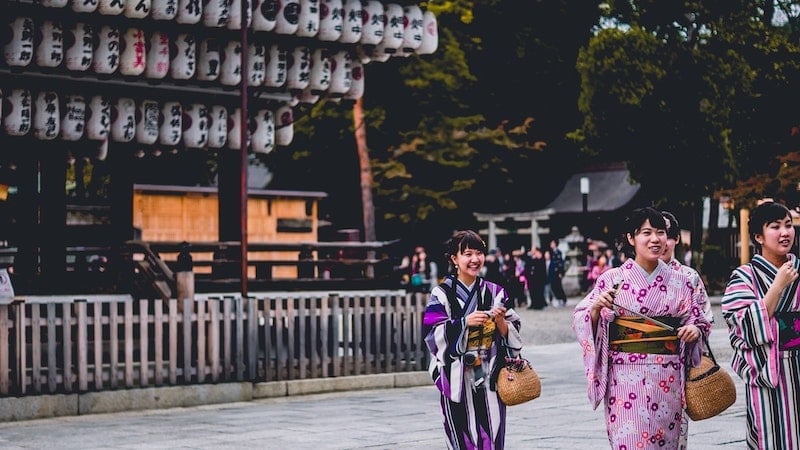 Women in Japan wearing kimonos 
