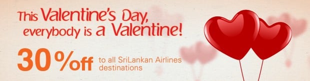 Get 30% Off on All Srilankan Air Flights this Valentines Day