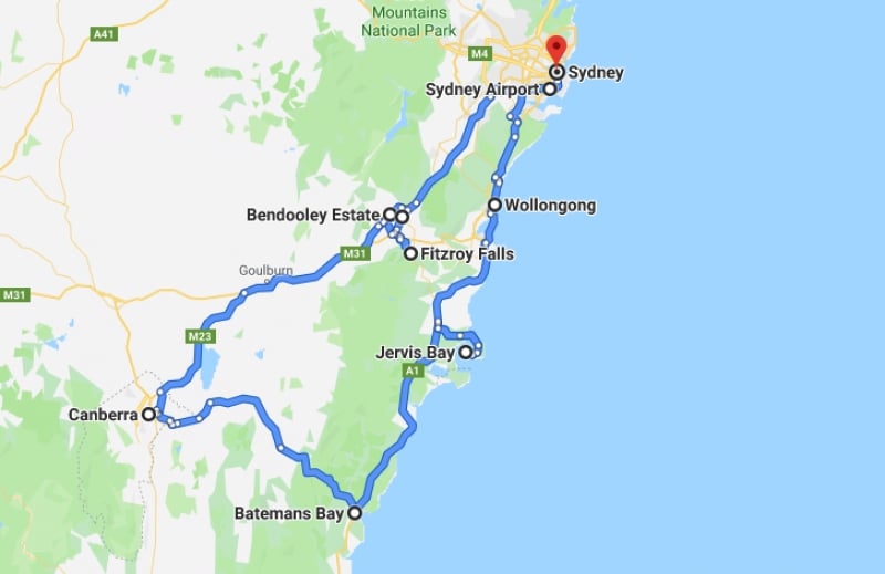 route for sydney & nsw road trip