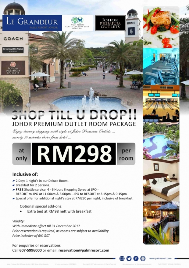 Shop Till You Drop with Room Package from RM298 at Le Grandeur Palm Resort Johor