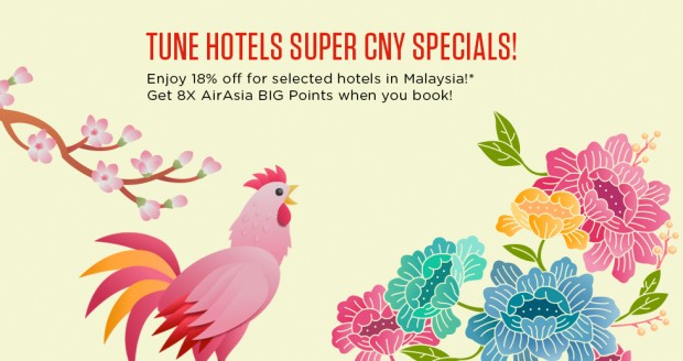 Super CNY Special at Tune Hotel with 18% Off Hotel Bookings