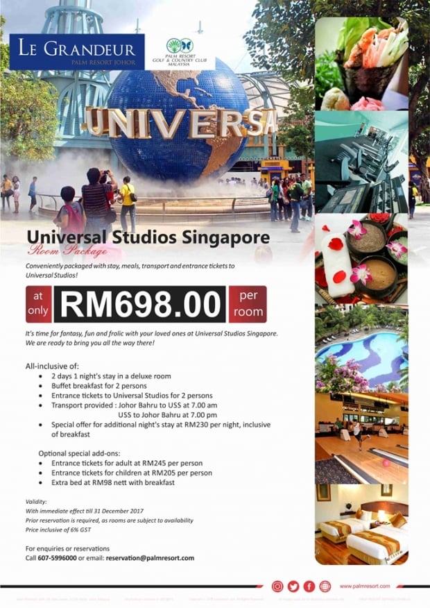 Universal Studio Singapore Room Package from RM698 with Le Grandeur Palm Resort Johor