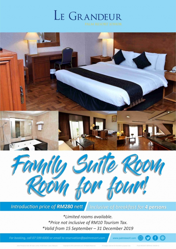Family Deluxe Suite Offer at Le Grandeur Palm Resort Johor