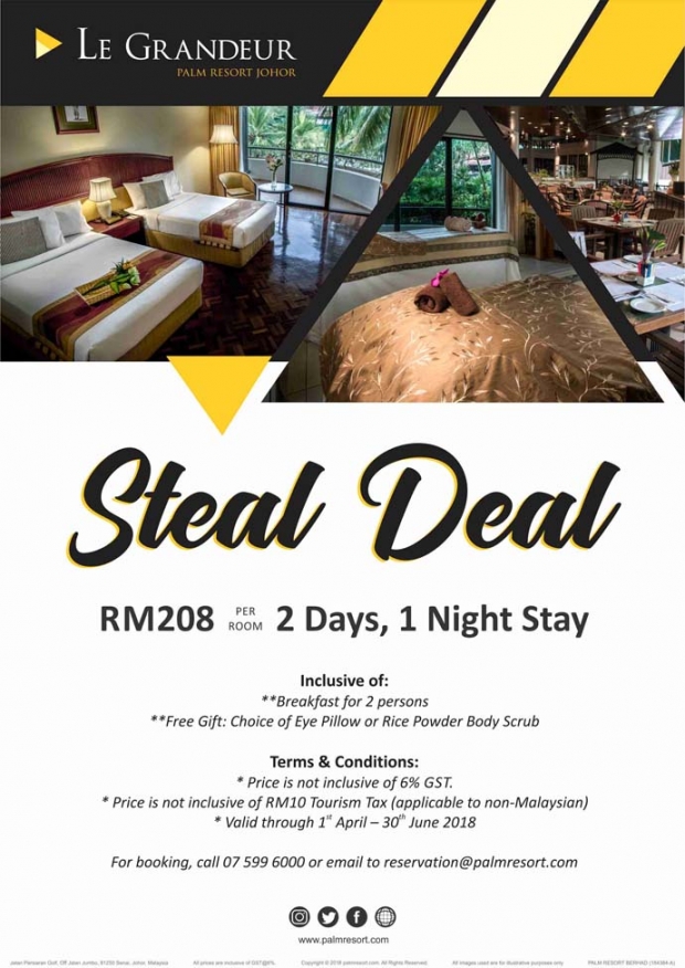 Steal Deal Room Promotion in Le Grandeur Palm Resort Johor from RM208
