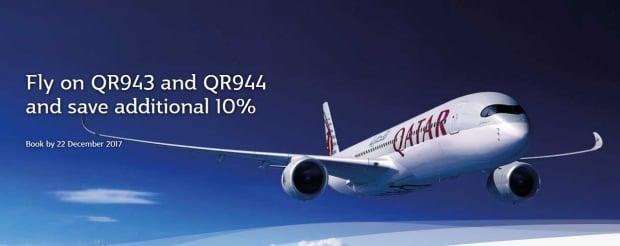 Fly on QR943 and QR944 of Qatar Airways and Save Additional 10%