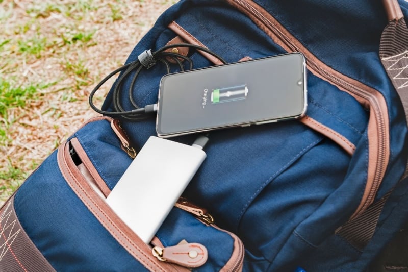 pack portable charger in carry-on bag