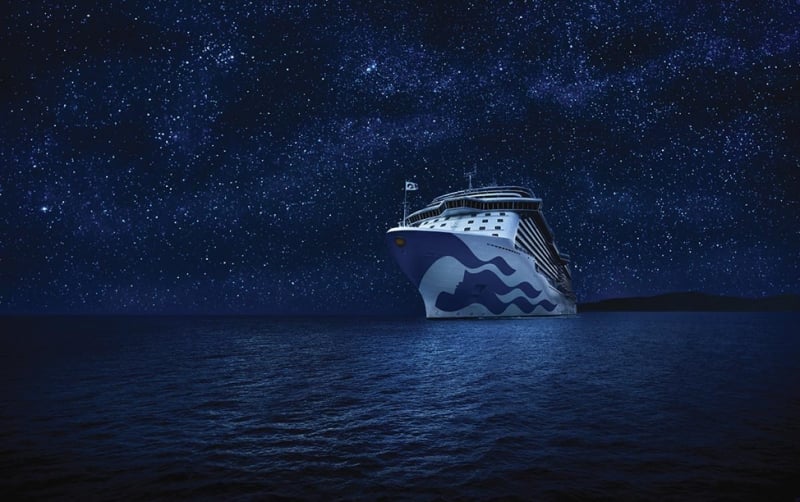 Princess Cruises ship under the night sky