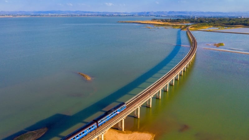 another angle of the floating train in thailand