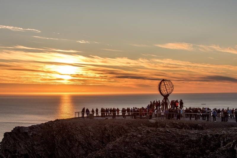Midnight sun at the North Cape in Norway