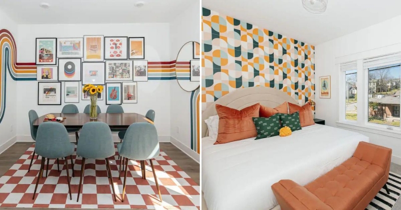 colourful retro home bedroom and dining table