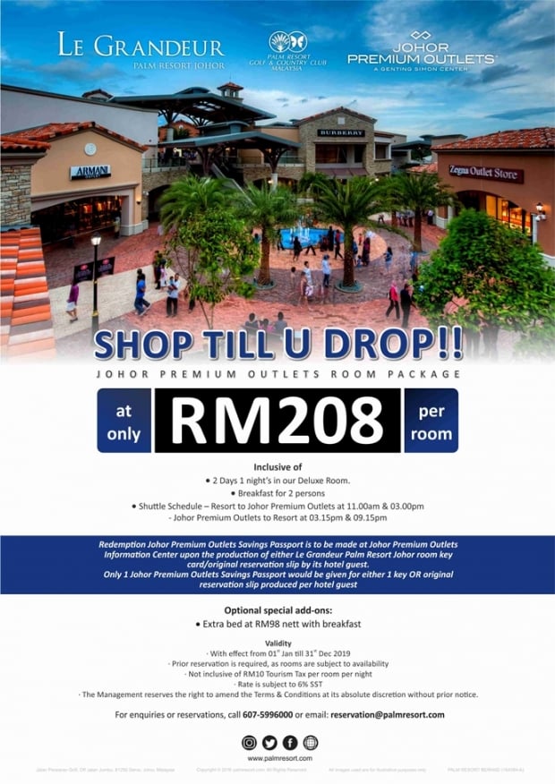 Shop Till You Drop with Room Package from RM208 at Le Grandeur Palm Resort Johor