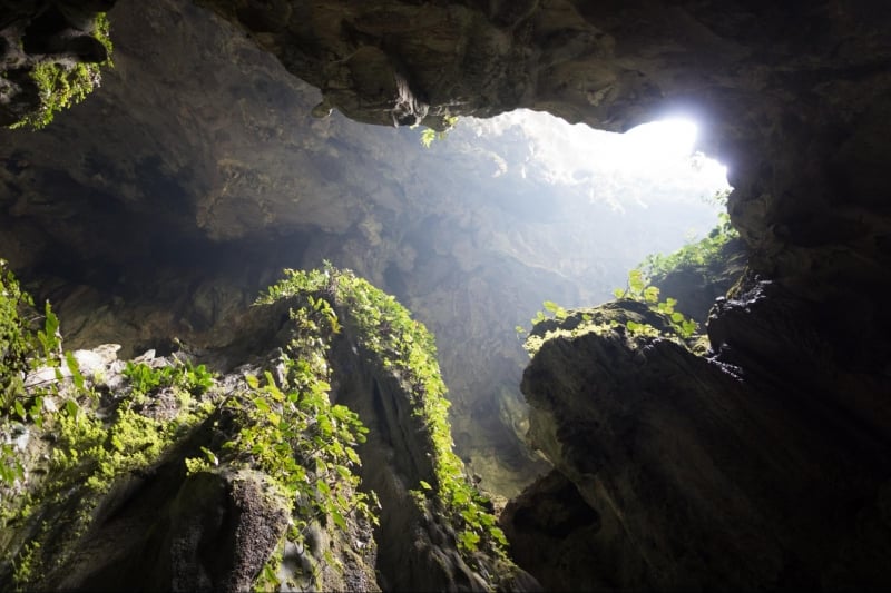 light streaming into fairy cave