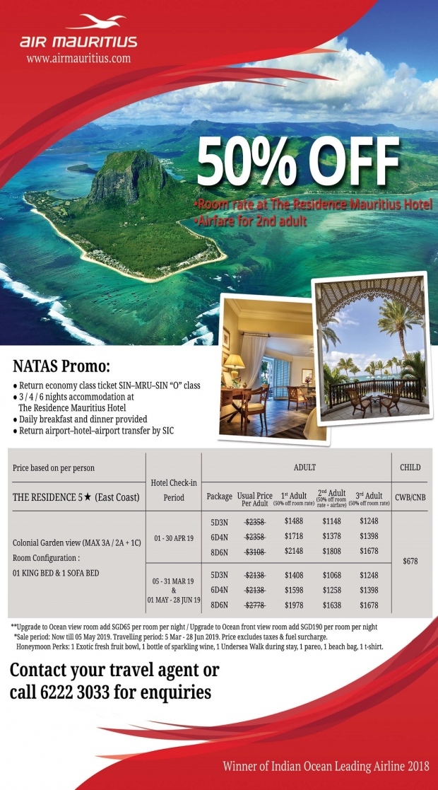 NATAS Promo in Air Mauritius with Up to 50% Savings