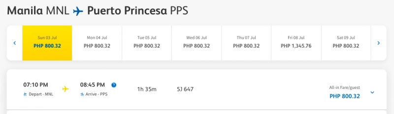 Cebu Pacific Super Seat Fest 2022: Manila to Puerto Princesa flights