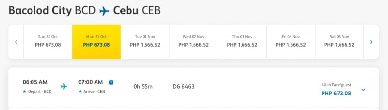 Bacolod to Cebu flights