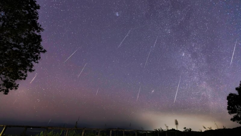 geminids meteor shower in the bright evening sky