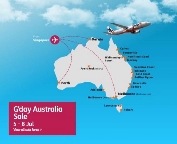 G'day Australia Sale until 08 July 2016 from SGD95 on Jetstar