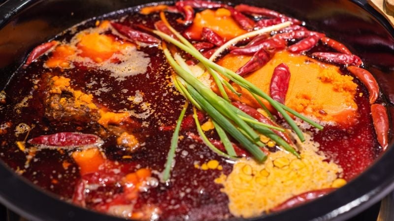 Sichuan hotpot with chili pepper in Chengdu