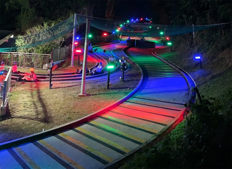 multi-coloured lights at night luge tracks