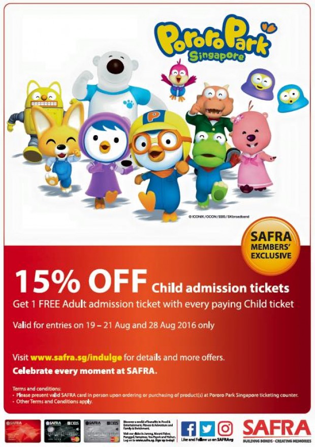 Enjoy 15% Off Child Admission Ticket at Pororo Park Singapore as SAFRA Member