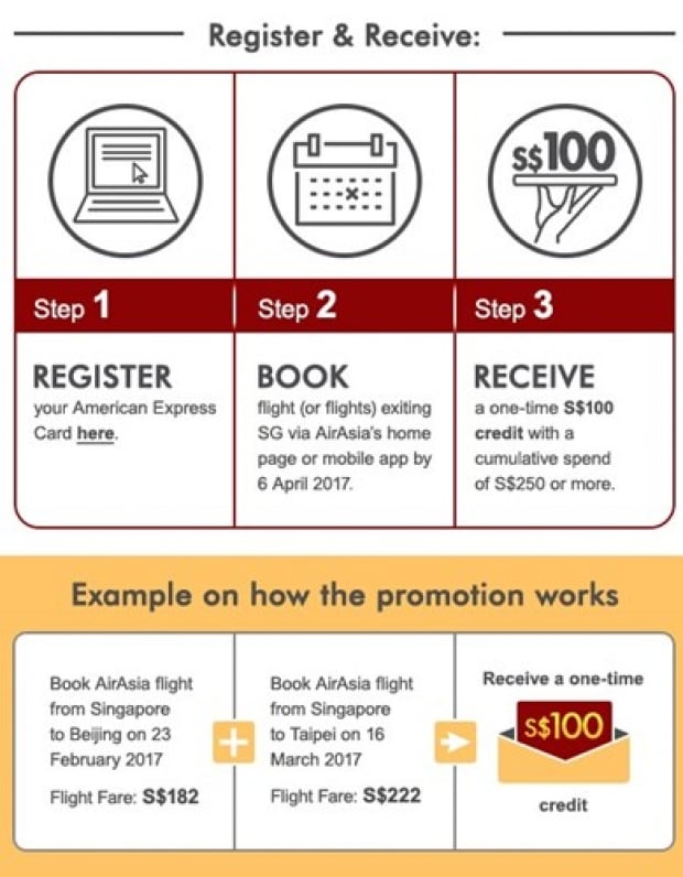 Enjoy S$100 Credit on your Flights on AirAsia with American Express Singapore 1