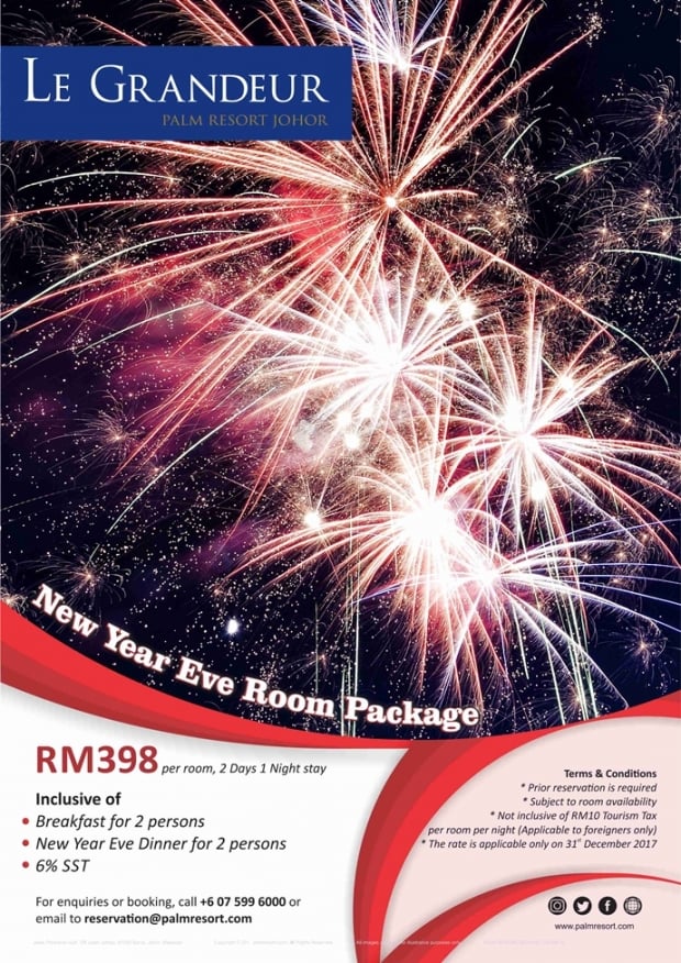 New Year's Eve Room Package 2018 at Le Grandeur Palm Resort Johor