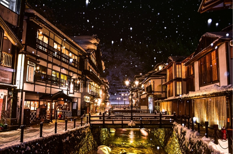 Ginzan Onsen, winter village Japan