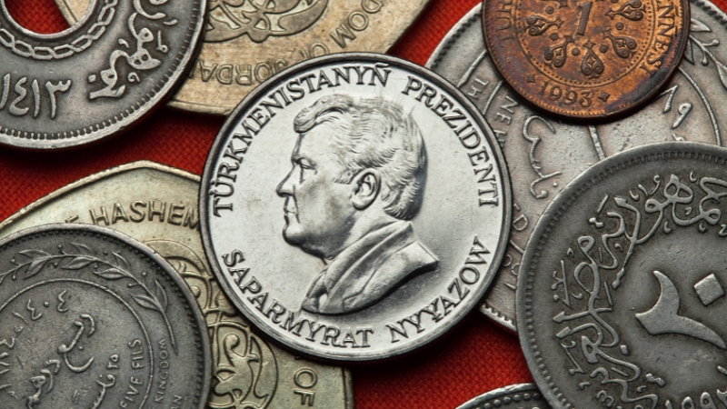 president niyazov on a turkmen coin