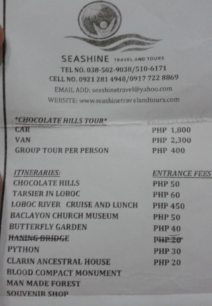 bohol group tour flyer