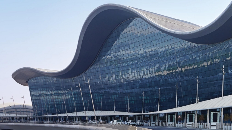 exterior of the zayed international airport terminal in abu dhabi