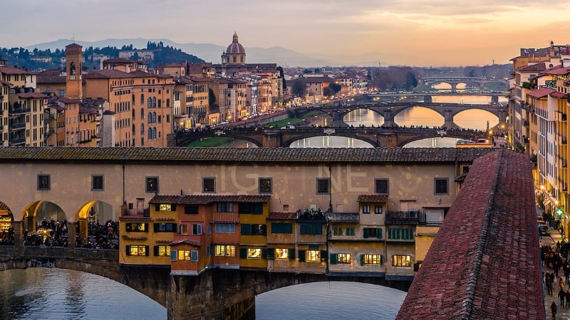 view of the ponte vecchio from the vasari corridor