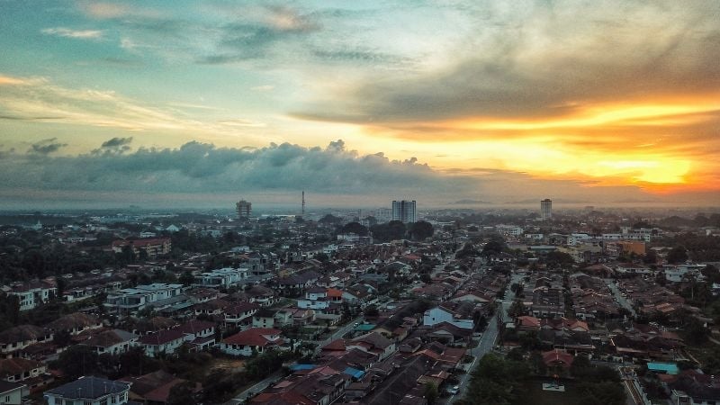 aerial view of Muar, Johor at sunrise