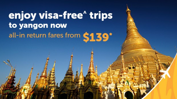Fly to Myanmar from SGD139* with Tigerair