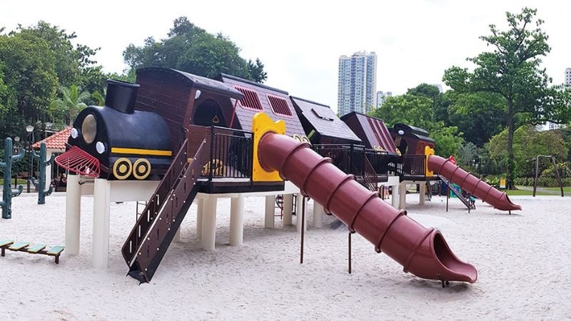tilted train playground in Tiong Bahru