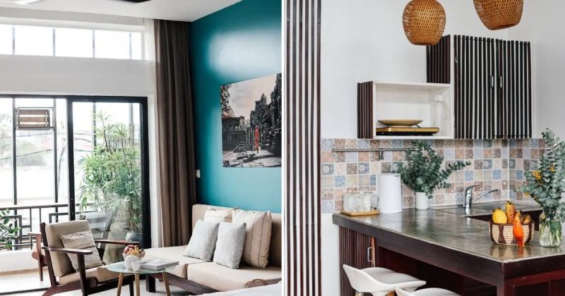 siem reap airbnb blue-themed interior