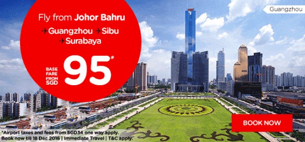 Fly to Guangzhou, Sibu, Surabaya and more with AirAsia from SGD95