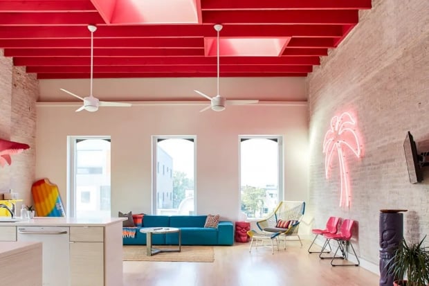 colorfully eye-catching hall of Airbnbs in Chicago