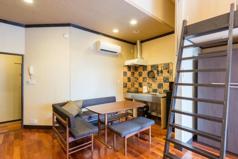 kyoto airbnb chic lodge kitchen