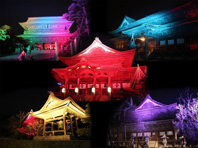 zenkoji temple illuminated in olympic colours