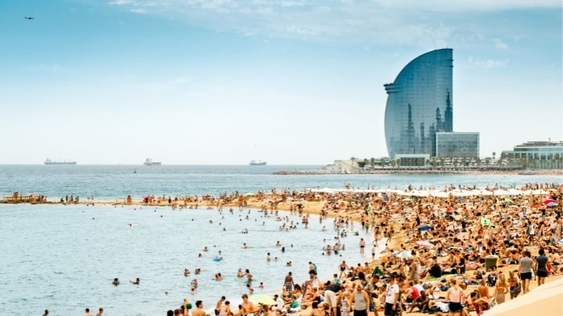 san sebastia beach in barcelona, spain