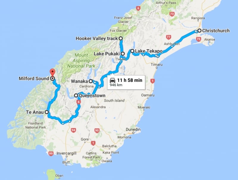 Nz South Island Road Trip Map New Zealand On A Campervan: Our One-Week Itinerary For South Island