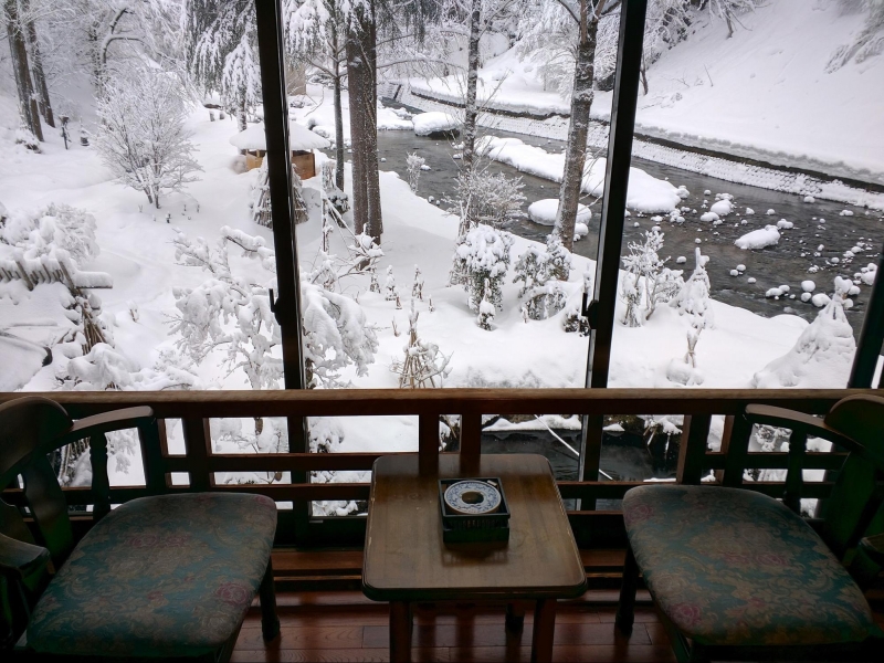 outdoor onsen in winter