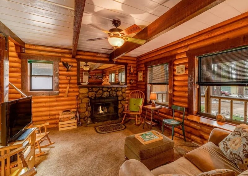 wooden cabin living room