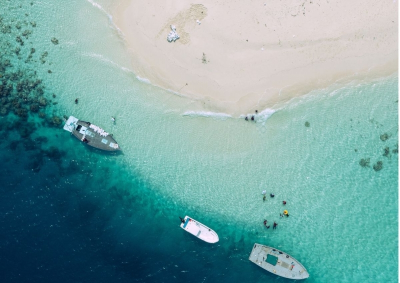 Aerial view of Naifaru shore, Maldives