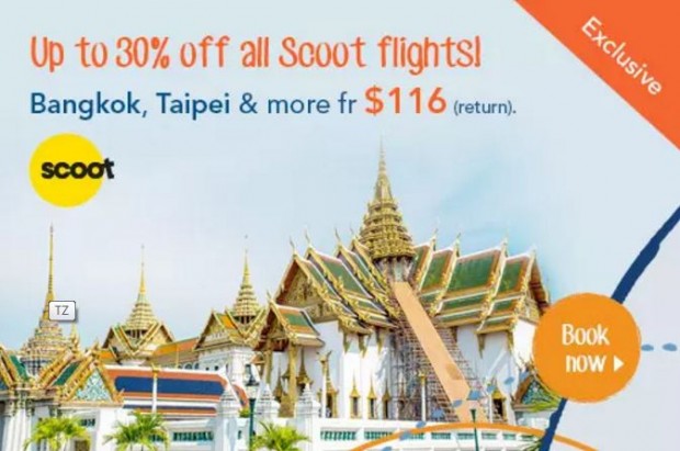 Exclusive! Up to 30% off Scoot Flights via Zuji to Australia, Bangkok, Taipei, Guangzhou